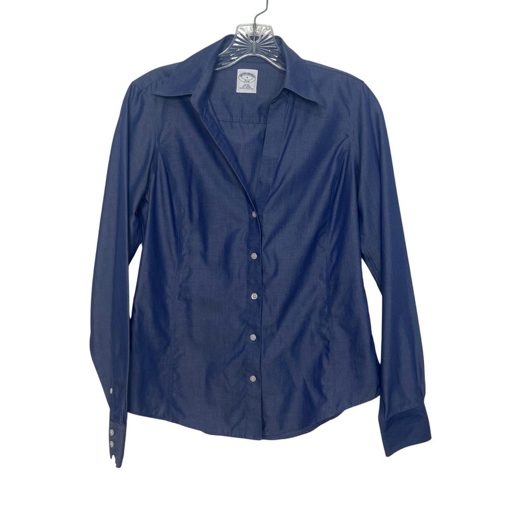 Brooks Brothers 346 Shirt Women 4 Blue Fitted Non-Iron Cotton Button Down Staple